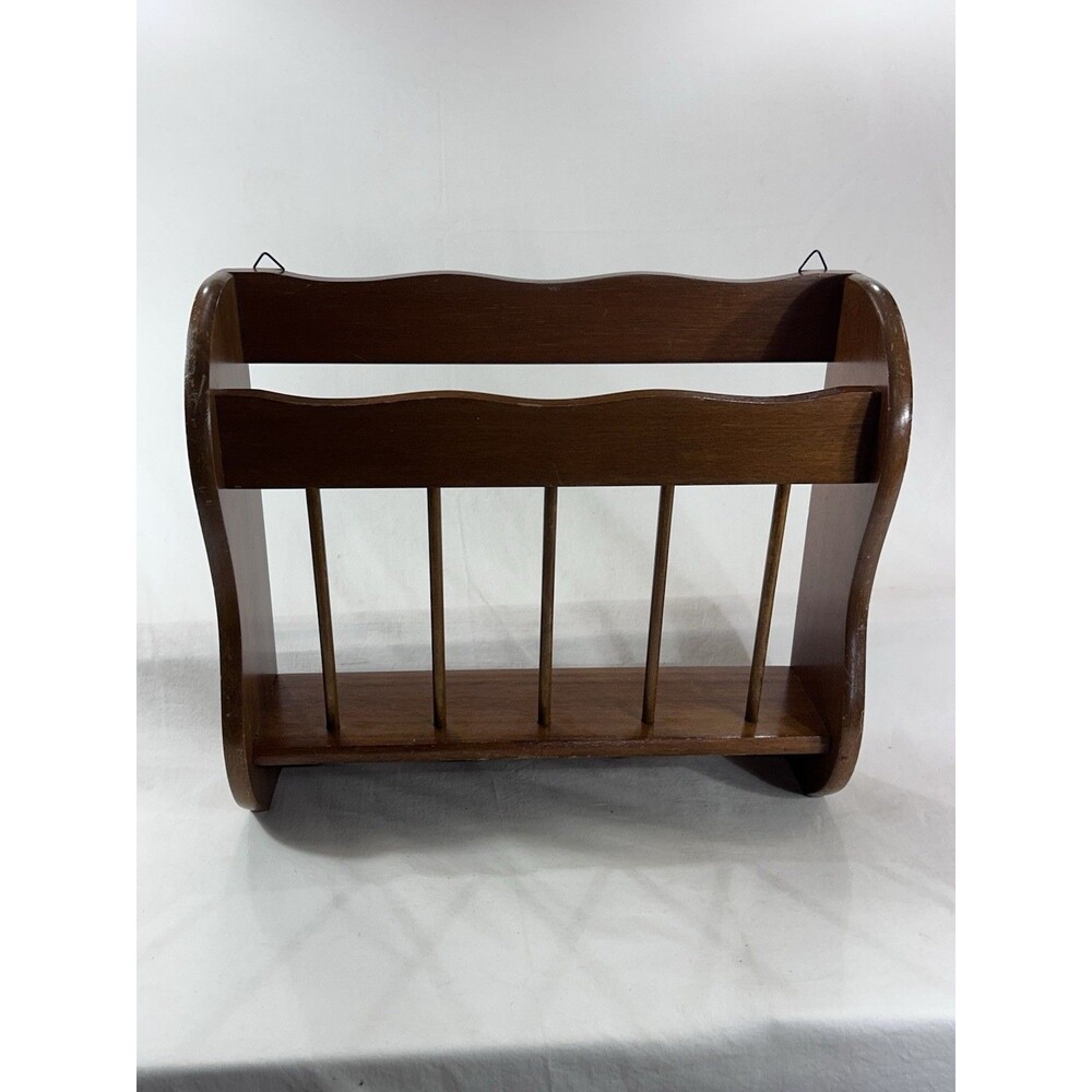 Vintage Wooden Wall Mount Magazine Rack Mail Organizer Rustic Colonial 15x17